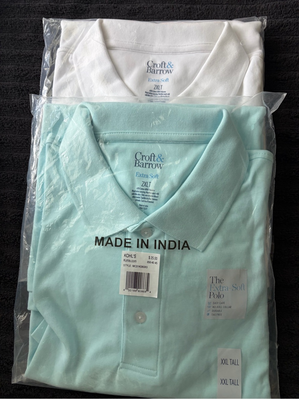 Croft & Barrow Men’s Polo Pack - White & Light Aqua